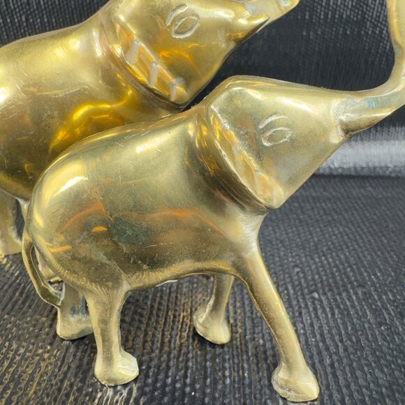 Vintage 1980s Heavy Metal Brass Elephant Figurine Set 2 Figure Decorative VTG - Picture 10 of 13